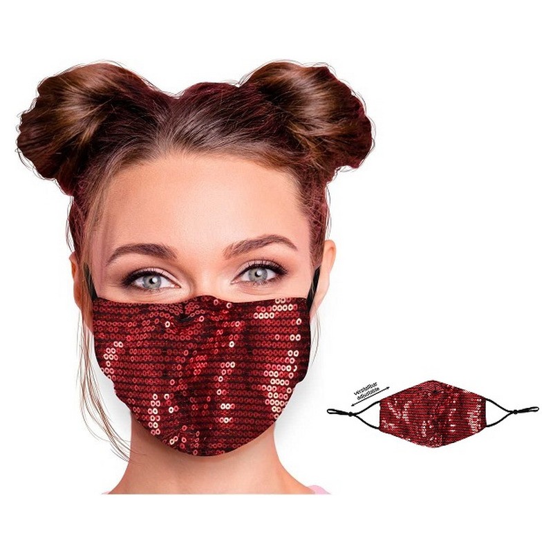 Masque textile réglable motif sequins rouge