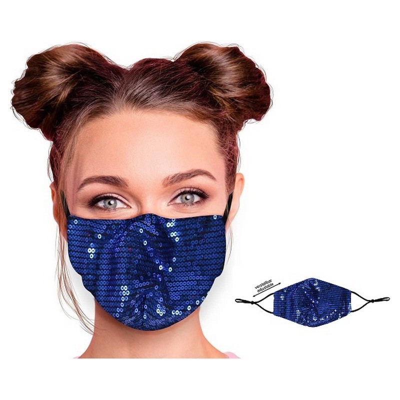 Masque textile réglable motif sequins bleu