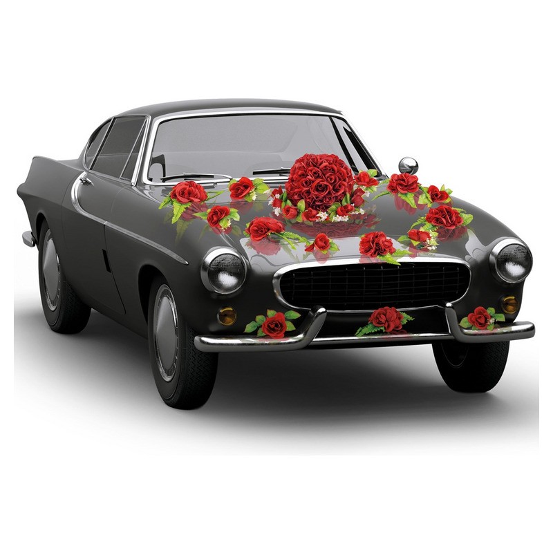 Lot de fleurs en plastique pour décoration de voiture rouge