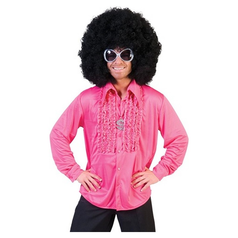 Chemise disco à jabots rose homme taille L/XL