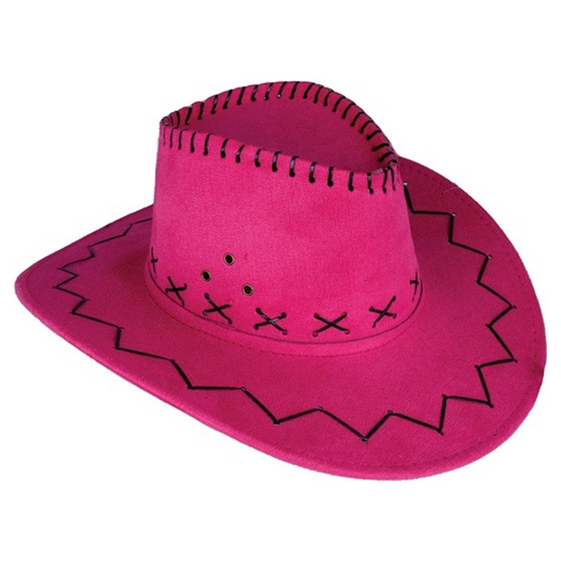 Chapeau de cowboy imitation cuir rose fuchsia adulte