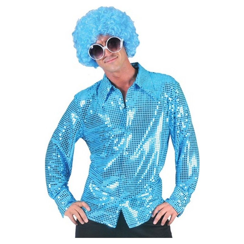 Chemise disco à sequins turquoise taille L/XL