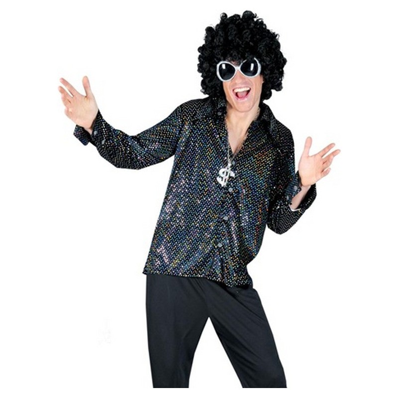 Chemise disco à sequins noir taille XXL