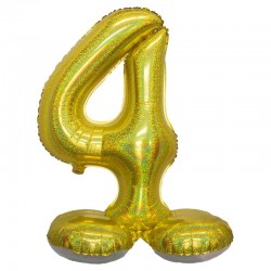 Ballon debout chiffre 4 aluminium or holographique 81 cm
