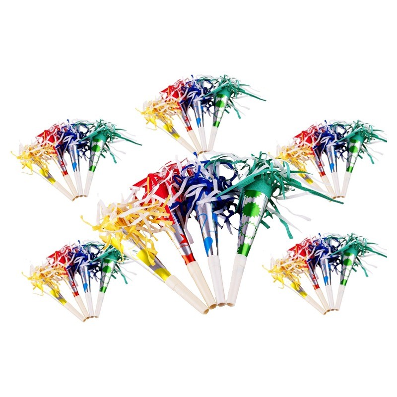 Lot de 25 cornes trompettes multicolores 31 cm