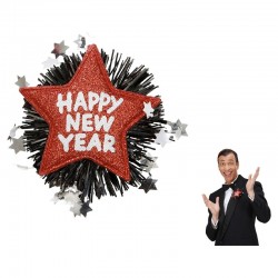 Broche étoile Happy New Year rouge 8,5 cm