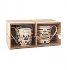 2 mugs en céramiques à motifs différents en boite cadeau