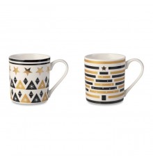 2 mugs en céramiques à motifs différents en boite cadeau