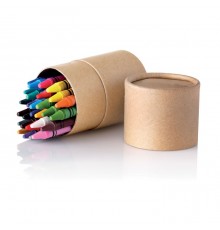 30 crayons de couleur en cire dans une boite en carton 