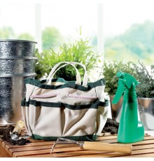 Lot de jardin complet: Herse, 2 piques, gants, arrosoir, fil et ciseaux avec sac