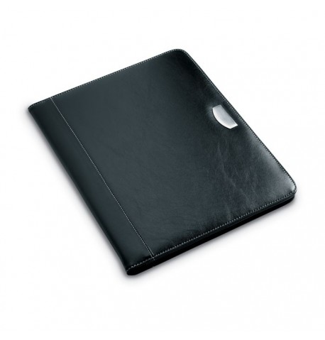 Porte-documents noir en PU A4 avec plaque de logo en métal.