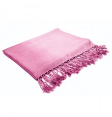 Étole rose en pashmina viscose avec des cordes minces aux deux extrémités