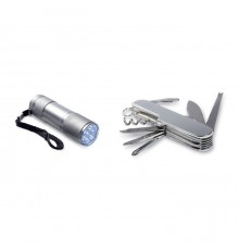 Set d'outils avec couteau de poche multifonctions et torche métallique 