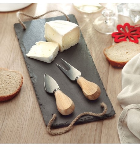 Set à fromage ardoise avec couteaux | Plateau et ustensiles fromage